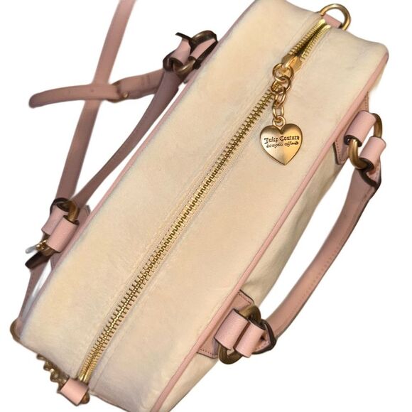 Juicy Couture Crystal Velour Pink Faux Leather Retro Vibe Satchel Crossbody Bag - Picture 7 of 10